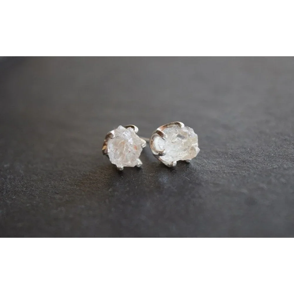 Lake County diamond earrings, 925 sterling silver, raw gemstones